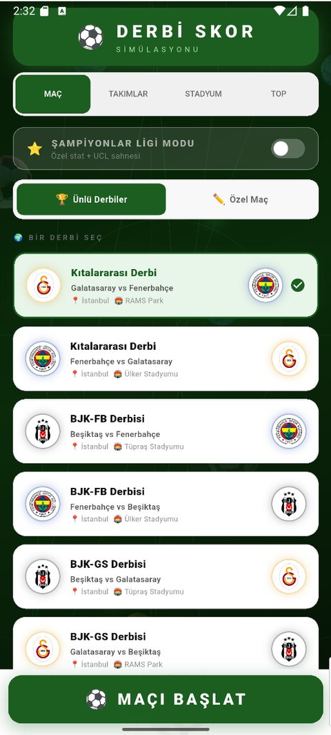 Takım seçim ekranı