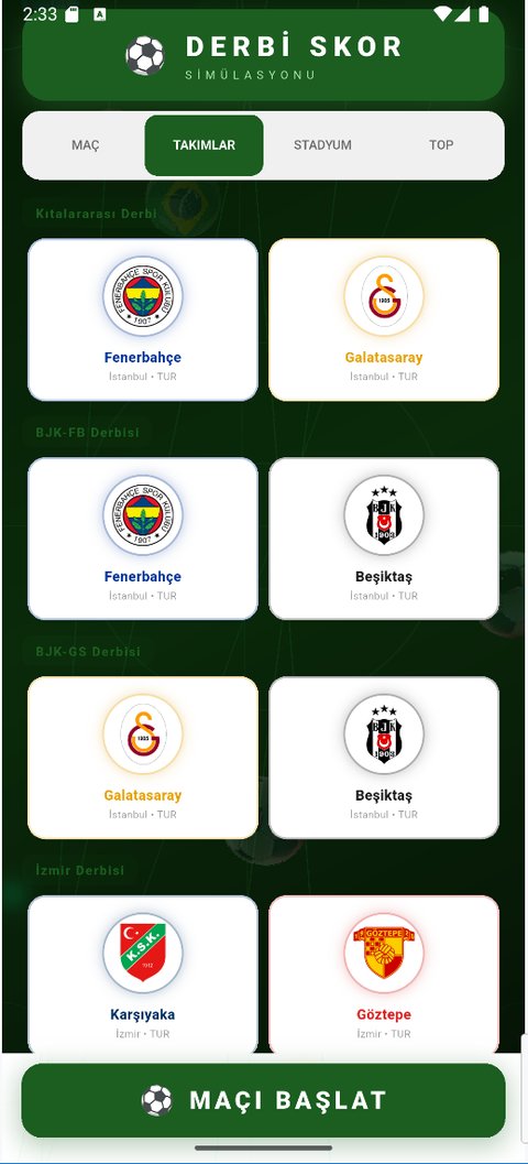 Top görünümü seçim ekranı