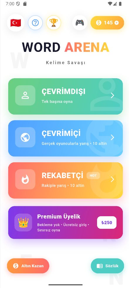 Word Arena ana menü